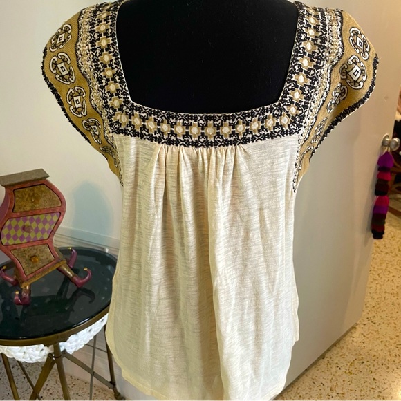 LUCKY BRAND Embroidered Sleeveless Pullover Peasant Cream Knit Loose Top! Small - Picture 6 of 11